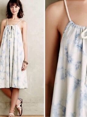 Holding horses Light Blue Tie-Dye Denim midi dress XS Anthropologie